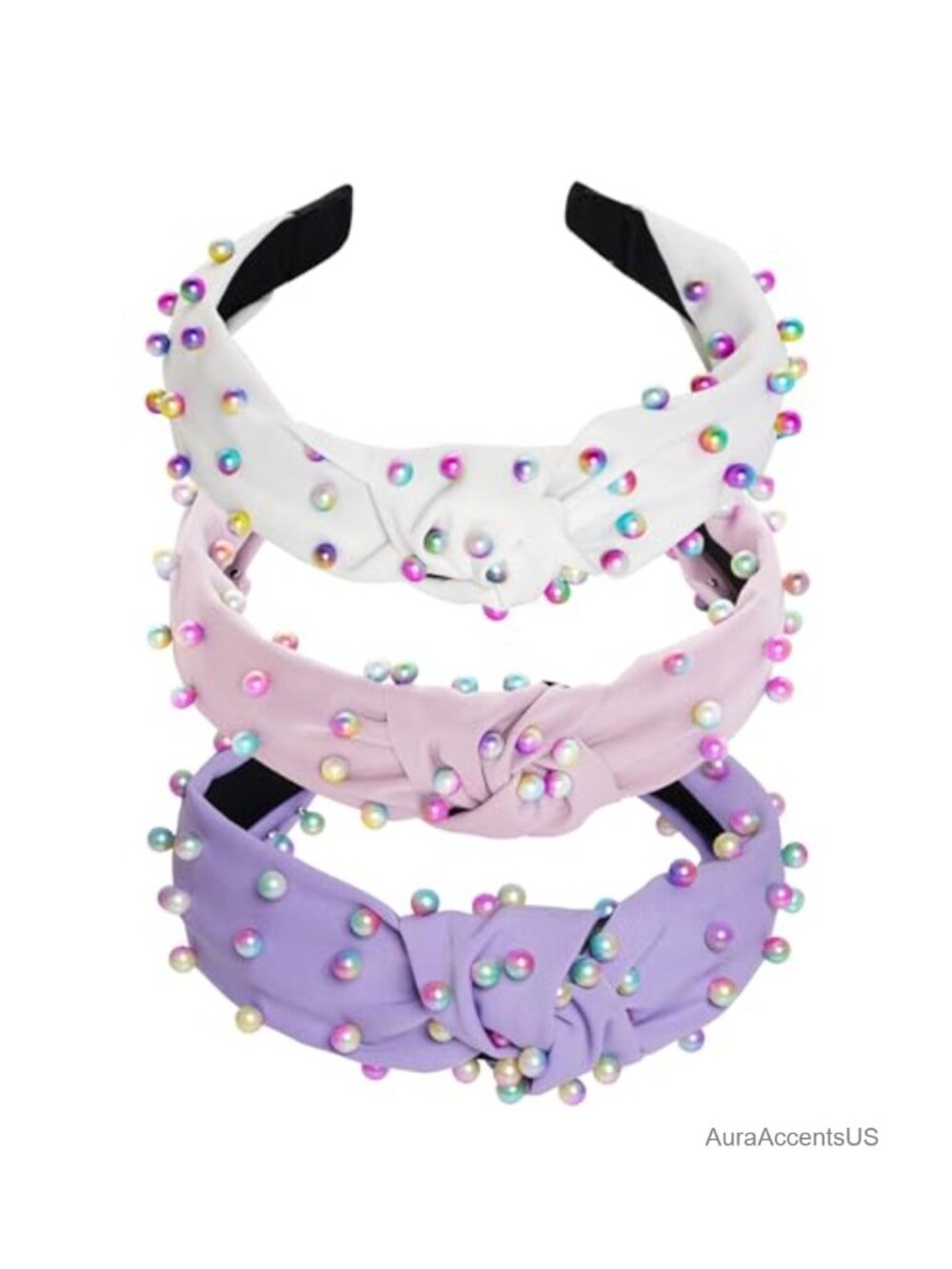 3 Pc Faux Pearl Knotted Headbands Jeweled Twist Hair Accessories Women